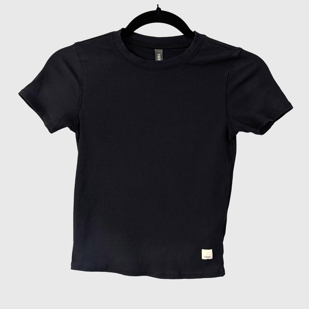 Vuori Pose Fitted Ribbed Baby Tee XS Navy Blue Modal Blend Fitted Short Sleeve
